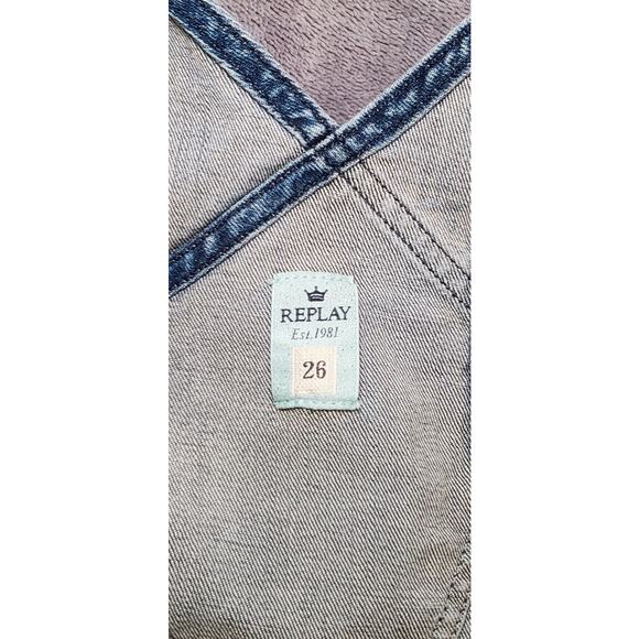 REPLAY Women's Sz 26 Vintage Style Denim Overalls Distressed Details Blue Light - Picture 6 of 10